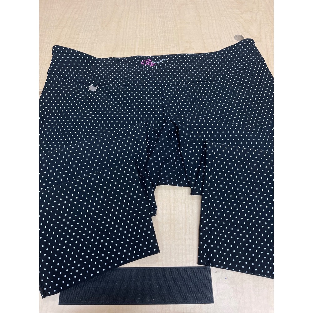 Peck & Peck Black White Polka Dot Pull On Stretch Dress Pants Trousers